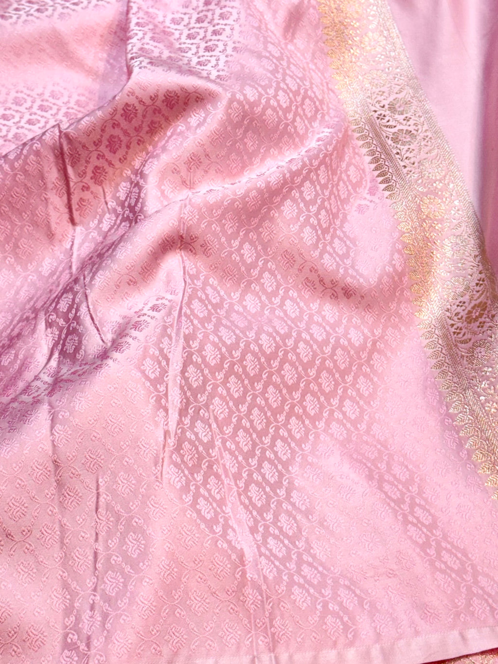 Baby Pink Banarasi Soft Mashru Silk Partywear Meenakari Saree