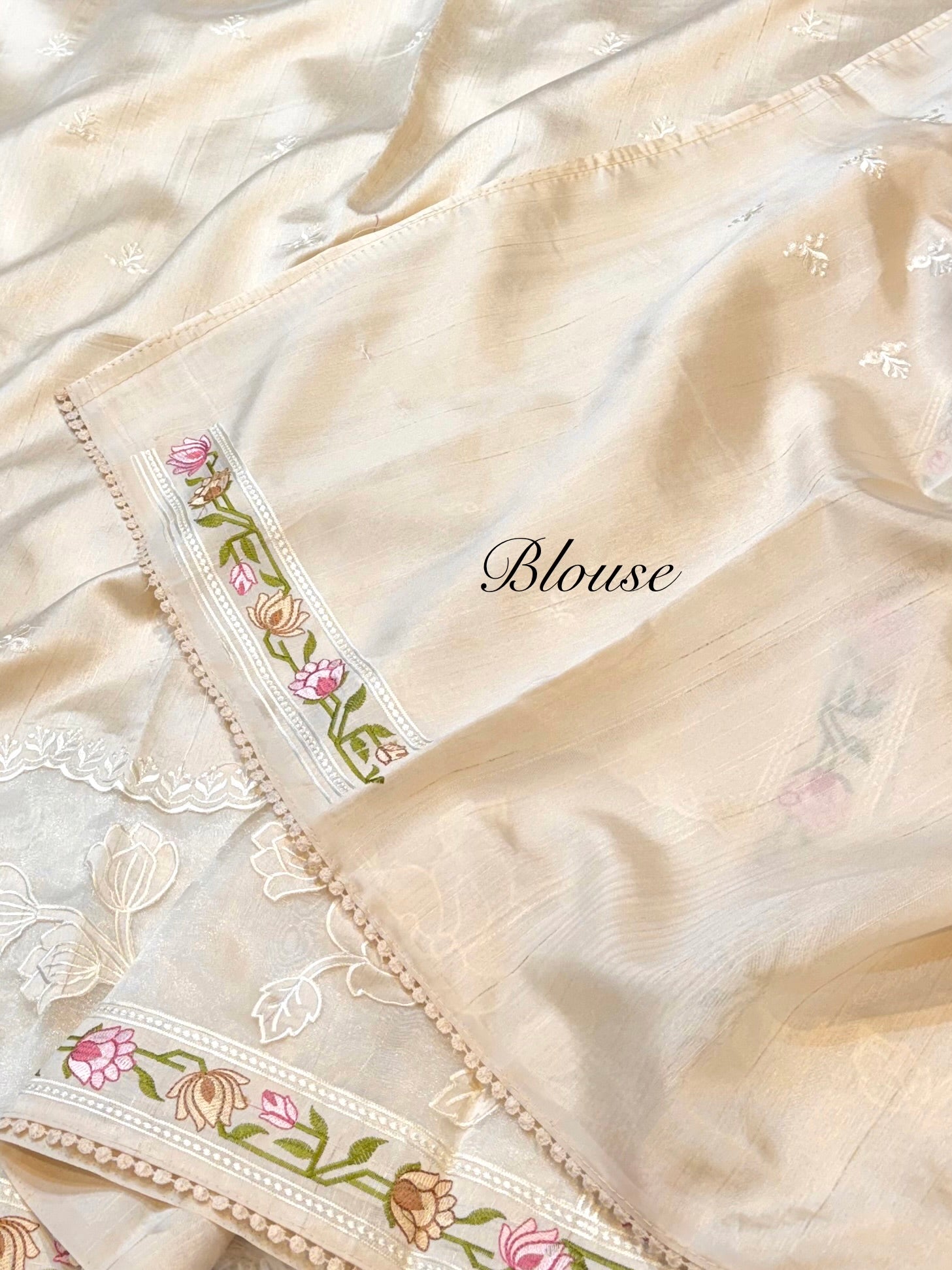 Beige Tussar Silk Partywear Banarasi Embroidery with Tissue Applique Lightweight Sarees