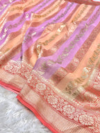 Peach 100% Pure Banarasi Khaddi Georgette RANGKAAT Saree