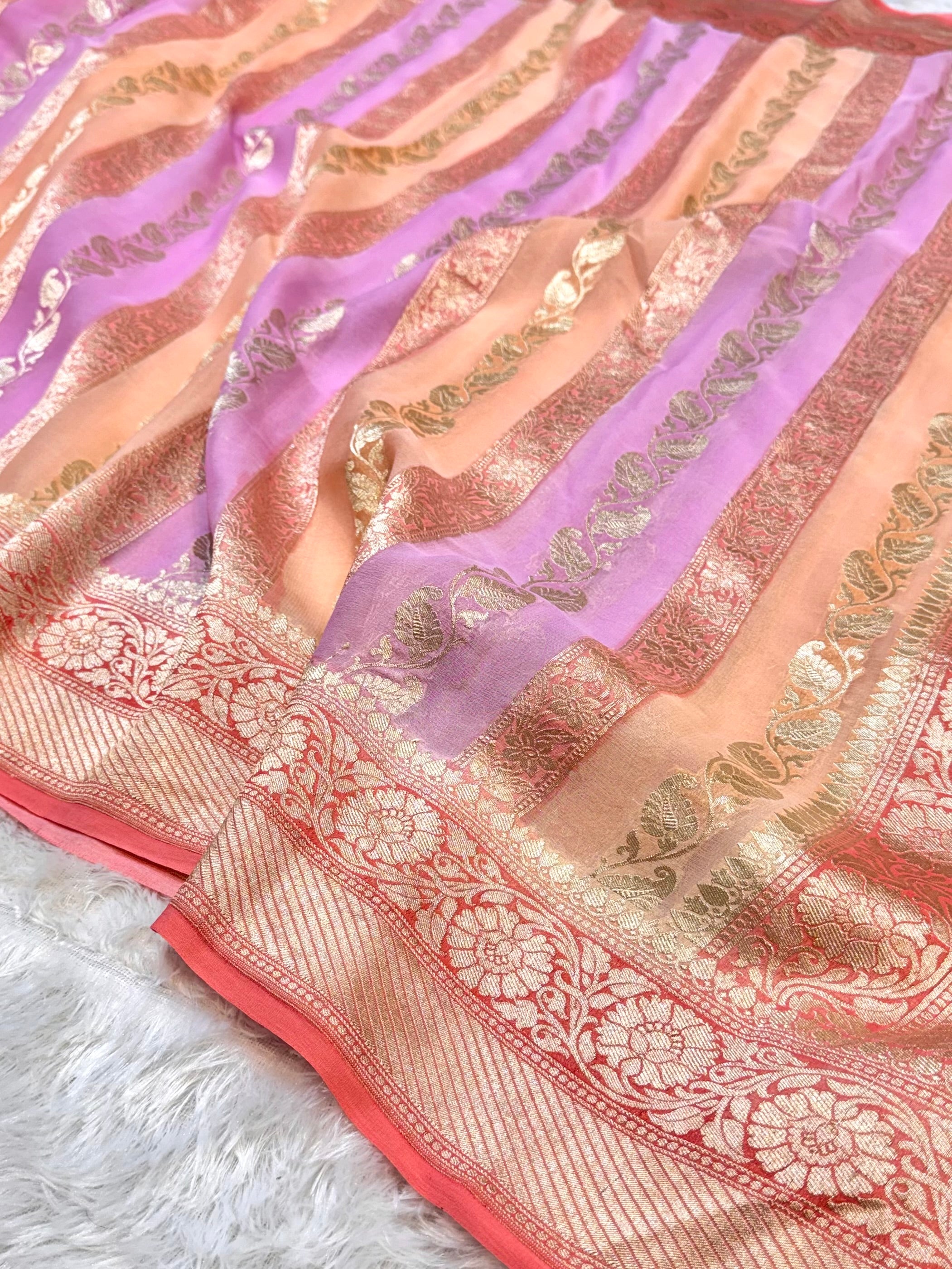 Peach 100% Pure Banarasi Khaddi Georgette RANGKAAT Saree