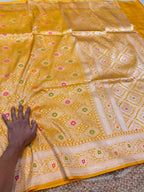 Yellow 100% Pure Banarasi Katan Silk Meenakari Brocade Saree