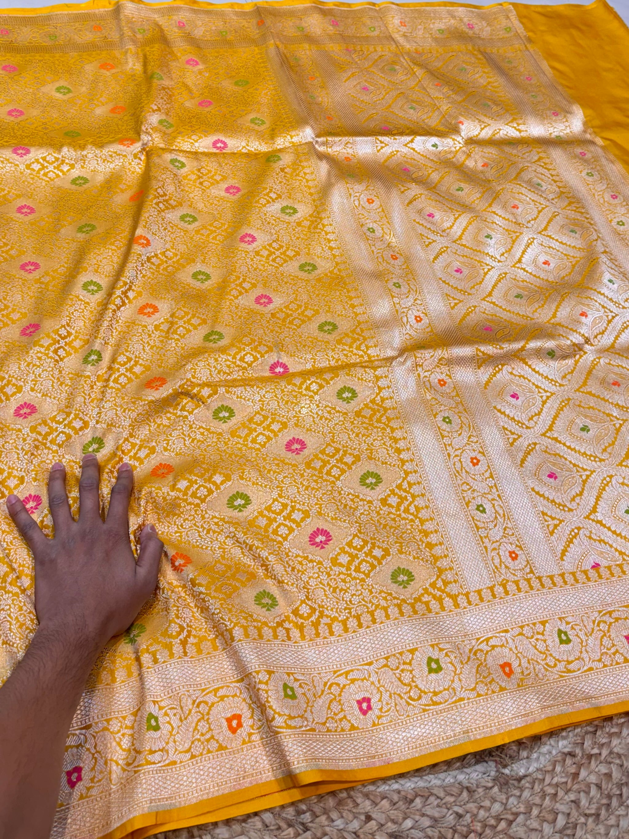 Yellow 100% Pure Banarasi Katan Silk Meenakari Brocade Saree