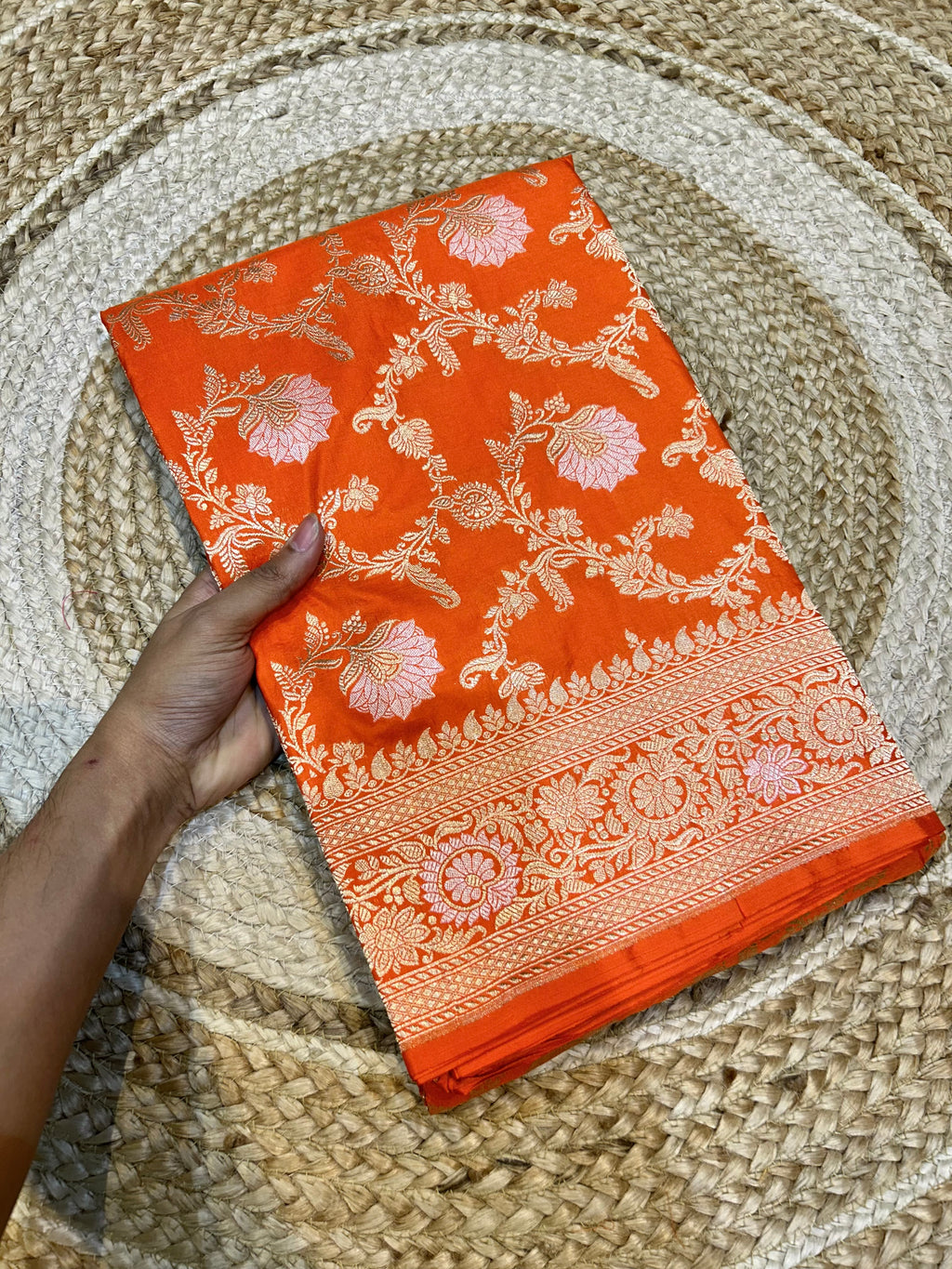 Fanta Orange 100% Pure Banarasi Katan Silk Meenakari Saree