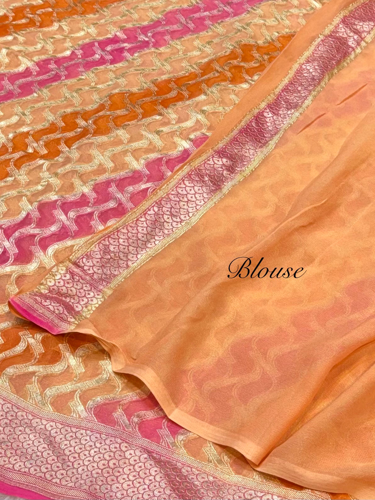 Peach 100% Pure Banarasi Khaddi Georgette RANGKAAT Saree