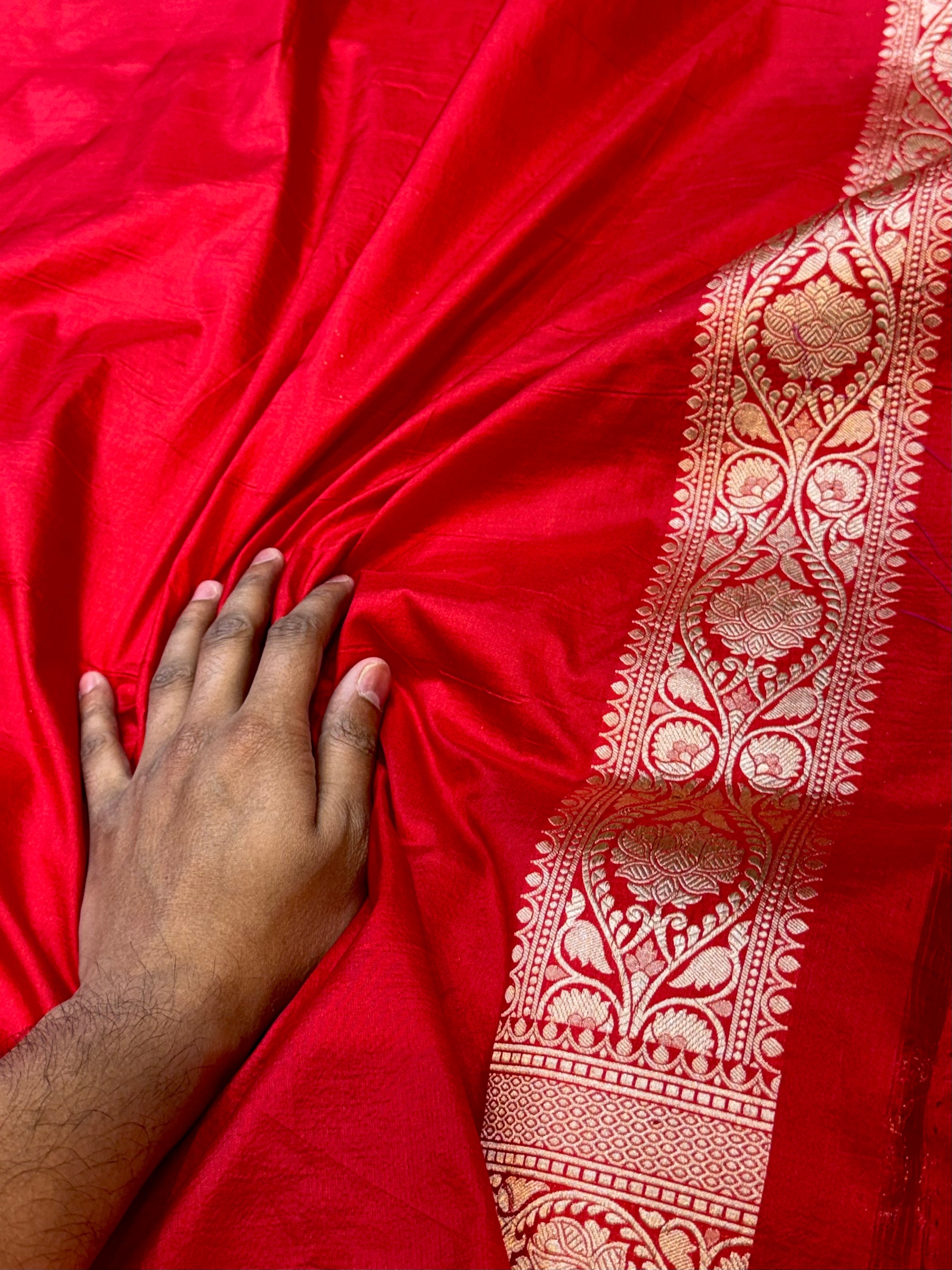 Red 100% Pure Banarasi Katan Silk Saree