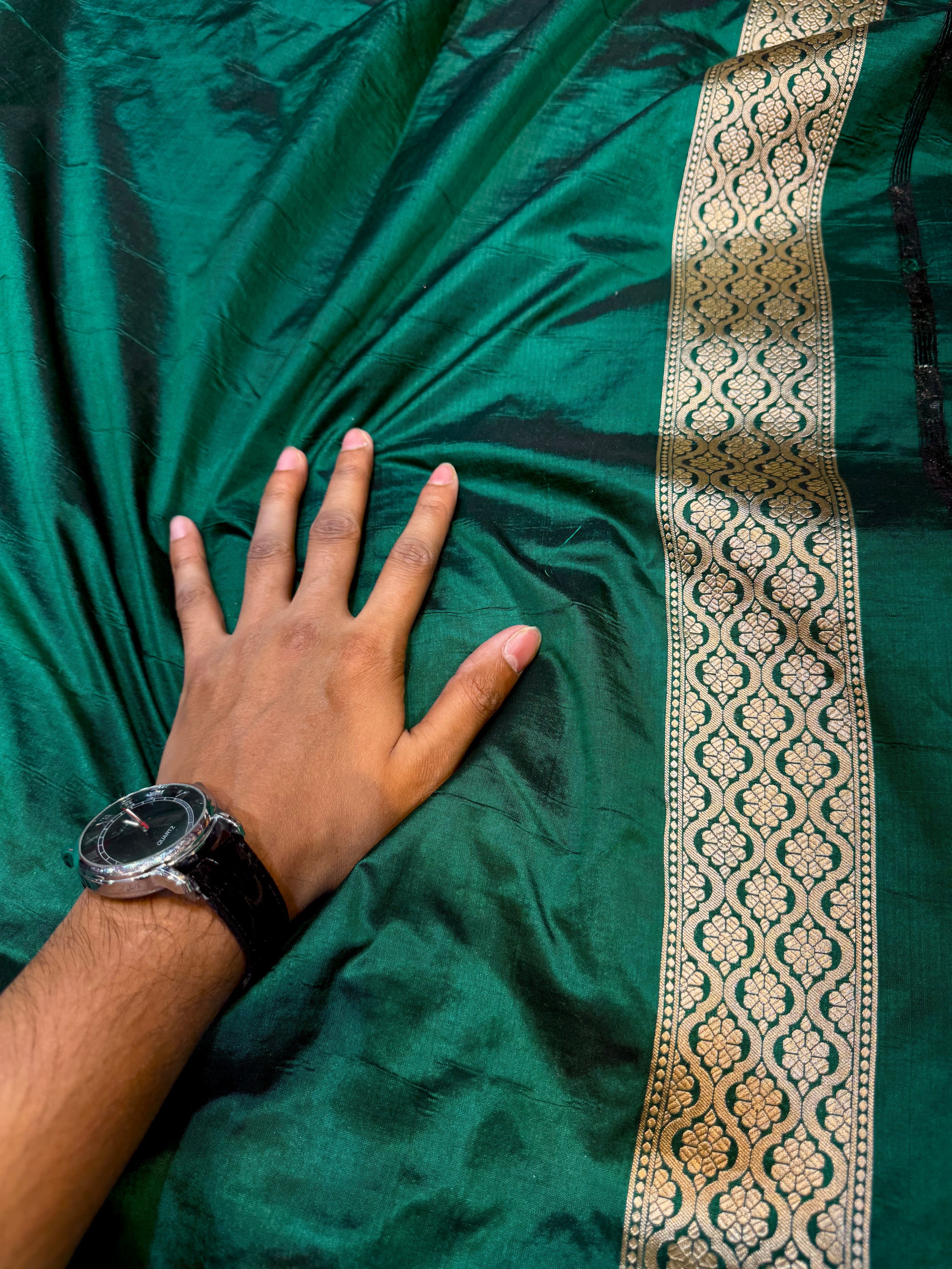 Prebook | Bottle Green 100% Pure Banarasi Katan Silk Saree