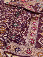 Wine Pure Banarasi Ektara Kora Jamdani Saree