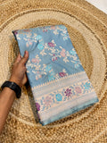 Prebook | Powder Blue Pure Banarasi Katan Silk Meenakari Saree