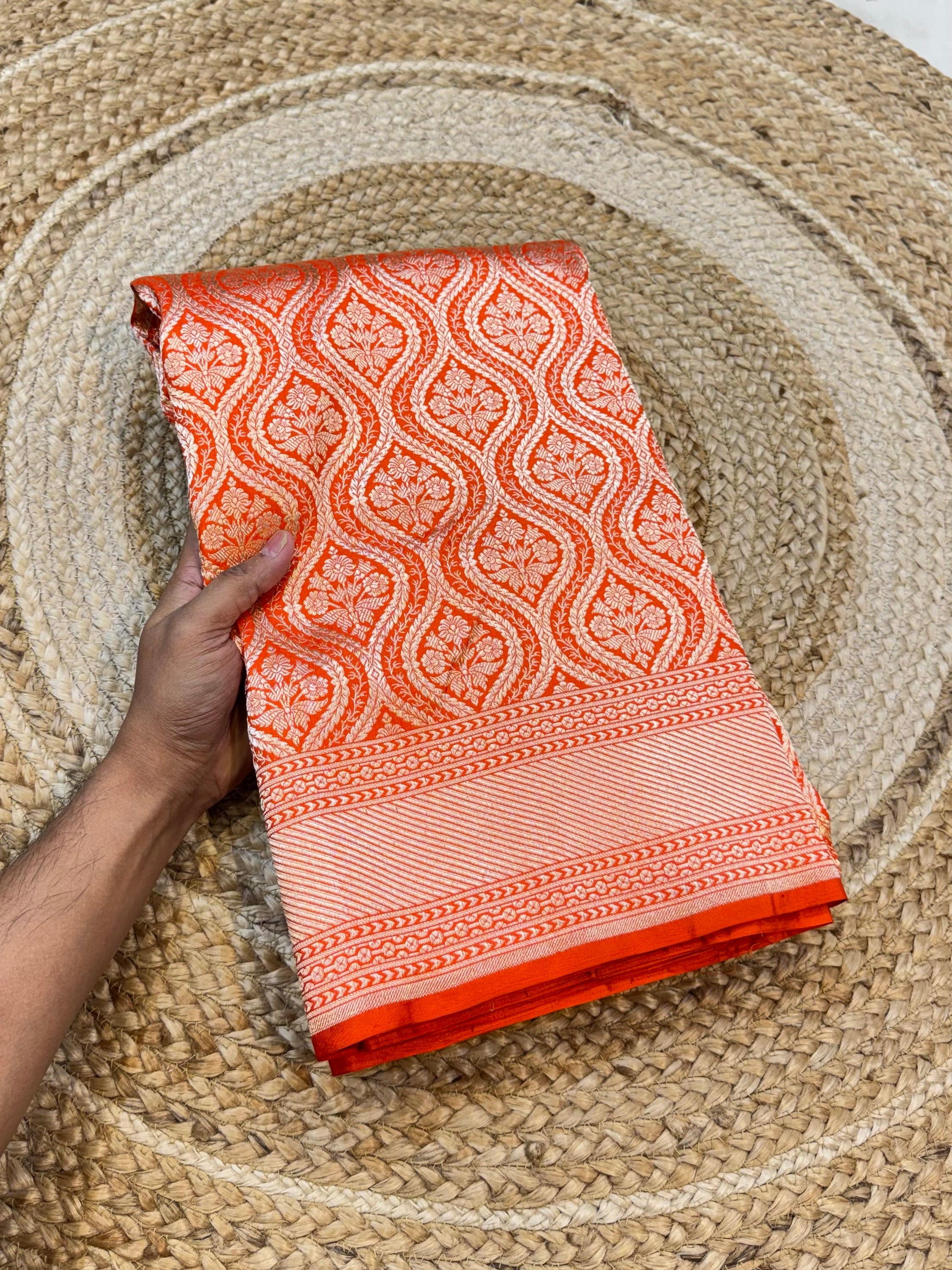 Pebook | Fanta Orange 100% Pure Banarasi Katan Silk Brocade Saree l