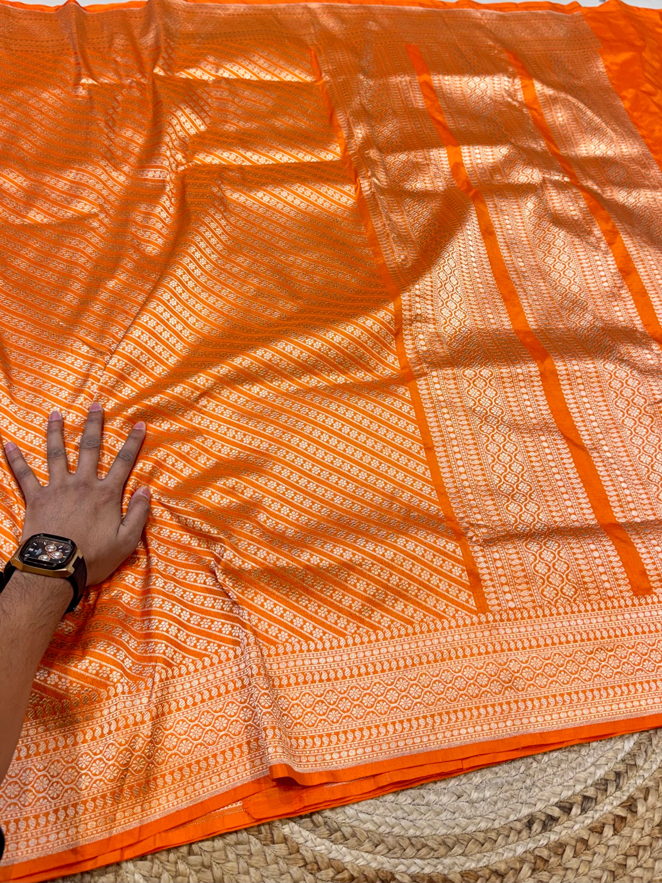 Fanta Orange 100% Pure Banarasi Katan Silk Brocade Saree