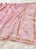 Pink Tussar Silk Partywear Banarasi Embroidery with Tissue Applique Lightweight Sarees