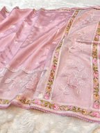 Pink Tussar Silk Partywear Banarasi Embroidery with Tissue Applique Lightweight Sarees
