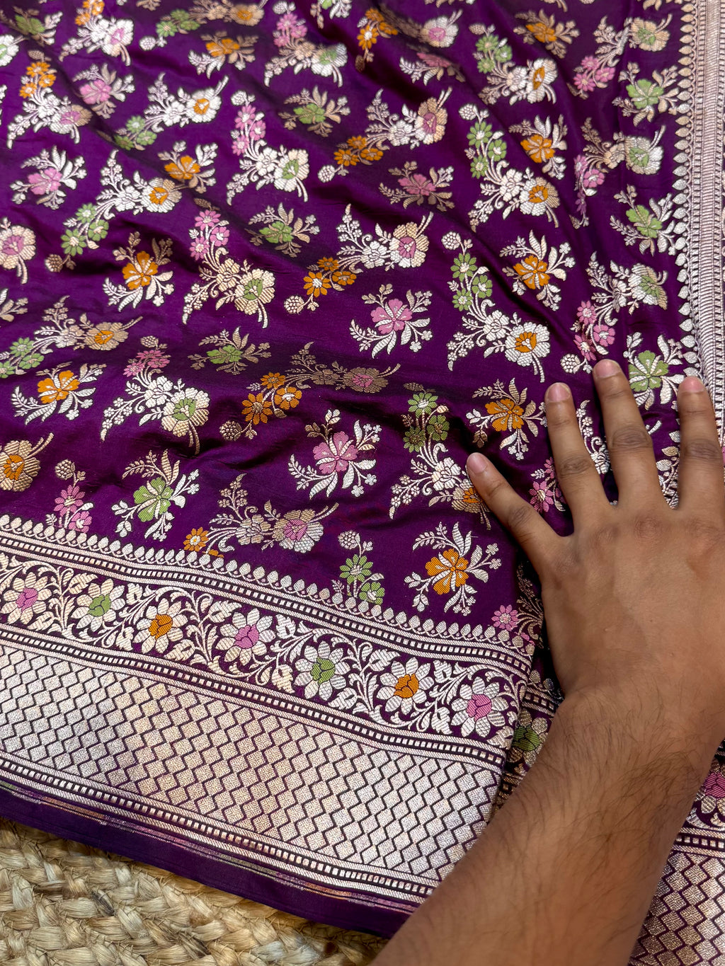 Wine Purple 100% Pure Banarasi Katan Silk Meenakari Saree