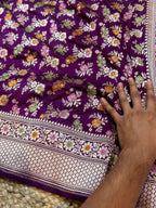 Wine Purple 100% Pure Banarasi Katan Silk Meenakari Saree