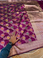 Wine Purple 100% Pure Banarasi Katan Silk Meenakari Saree