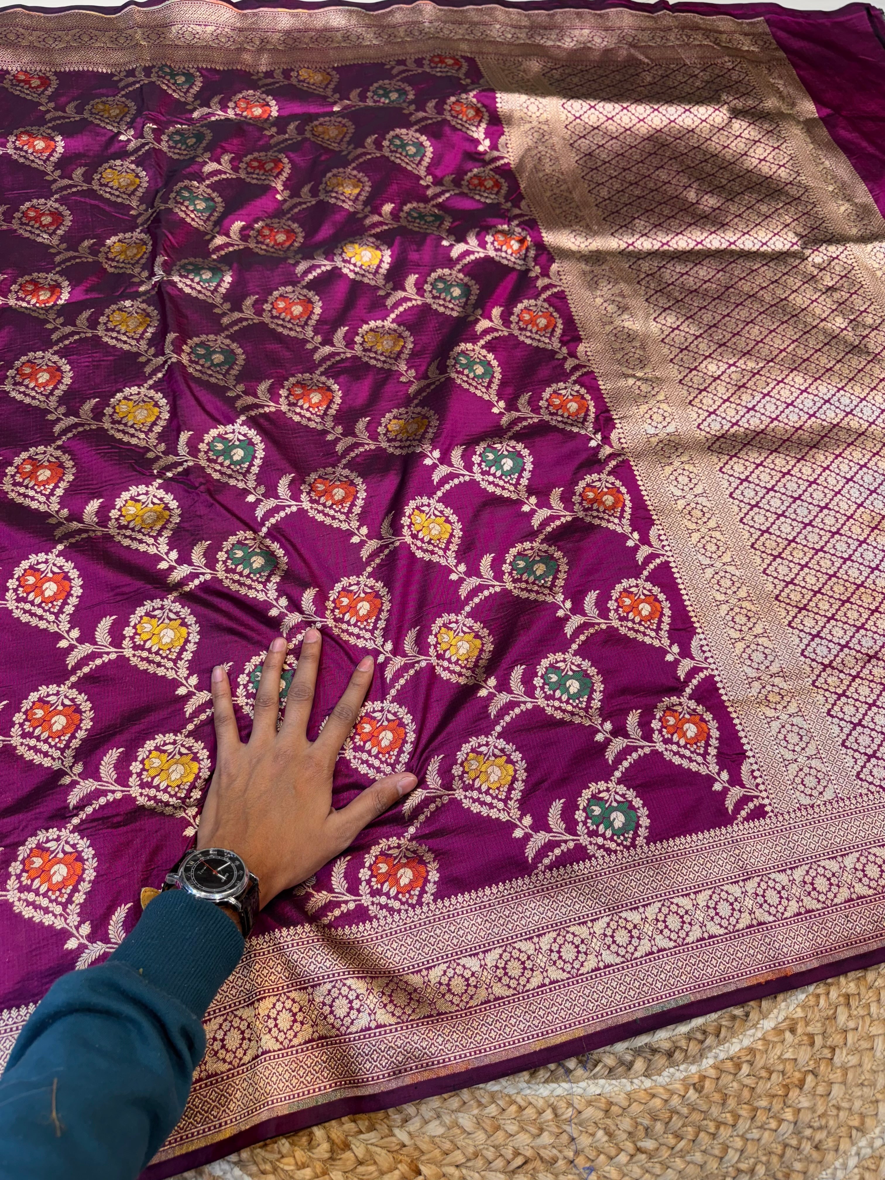 Wine Purple 100% Pure Banarasi Katan Silk Meenakari Saree