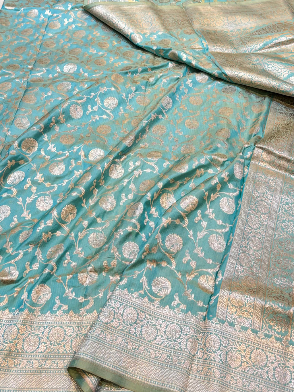 Pastel Blue Pure Banarasi Katan Silk Saree