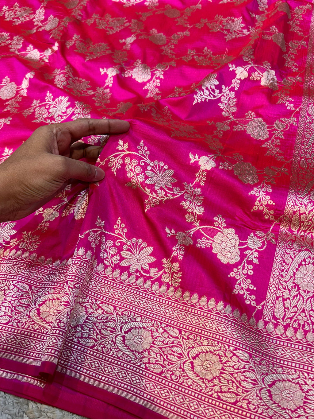 Rani Pink 100% Pure Banarasi Katan Silk Saree