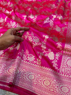 Rani Pink 100% Pure Banarasi Katan Silk Saree