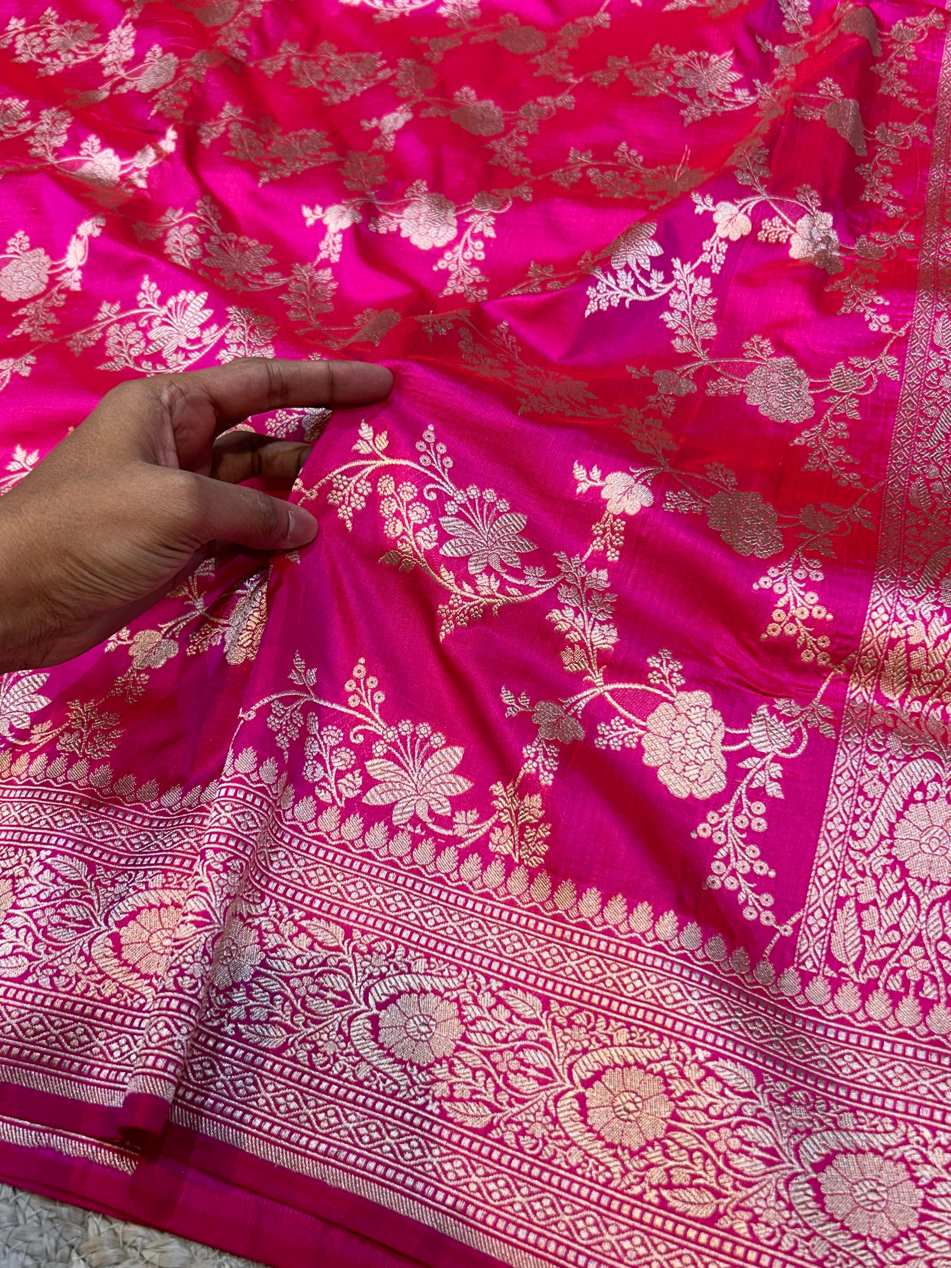 Rani Pink 100% Pure Banarasi Katan Silk Saree