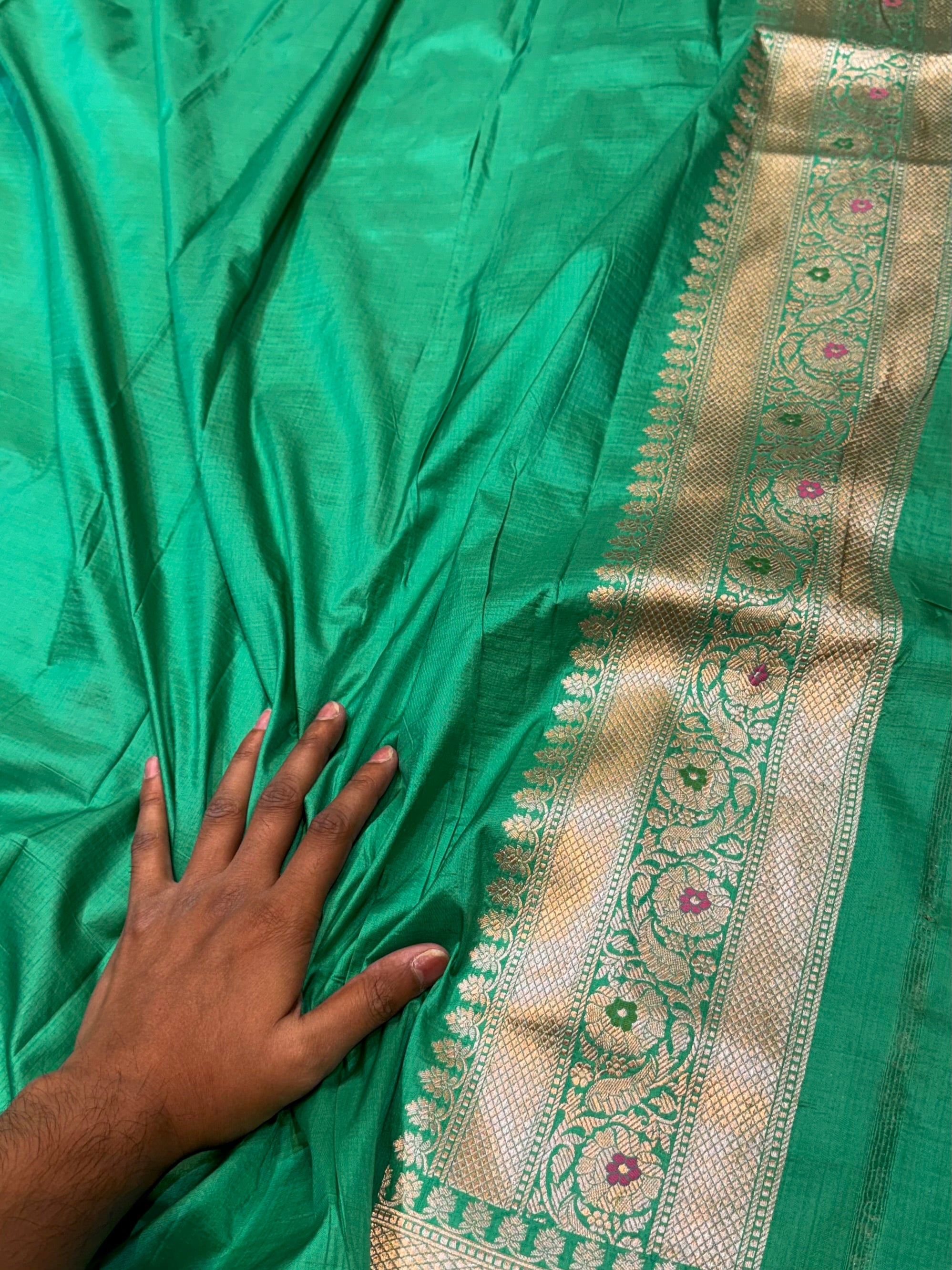 Prebook | Parrot Green 100% Pure Banarasi Katan Silk Meenakari Brocade Saree