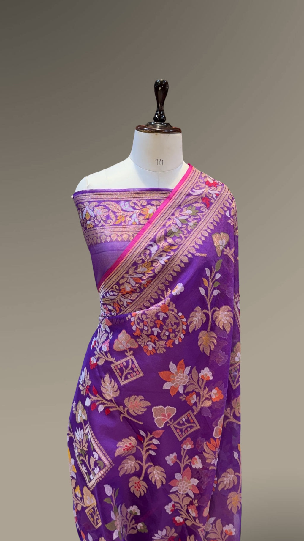 Violet Purple Pure Handloom Banarasi Ektara Kora Jamdani Saree