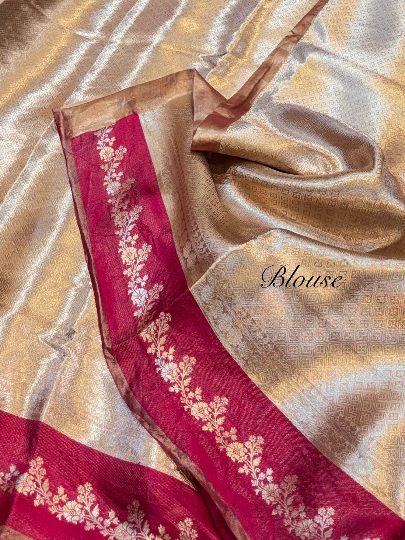 Rani Pink 100% Pure Banarasi Molten Tissue Silk Brocade Saree