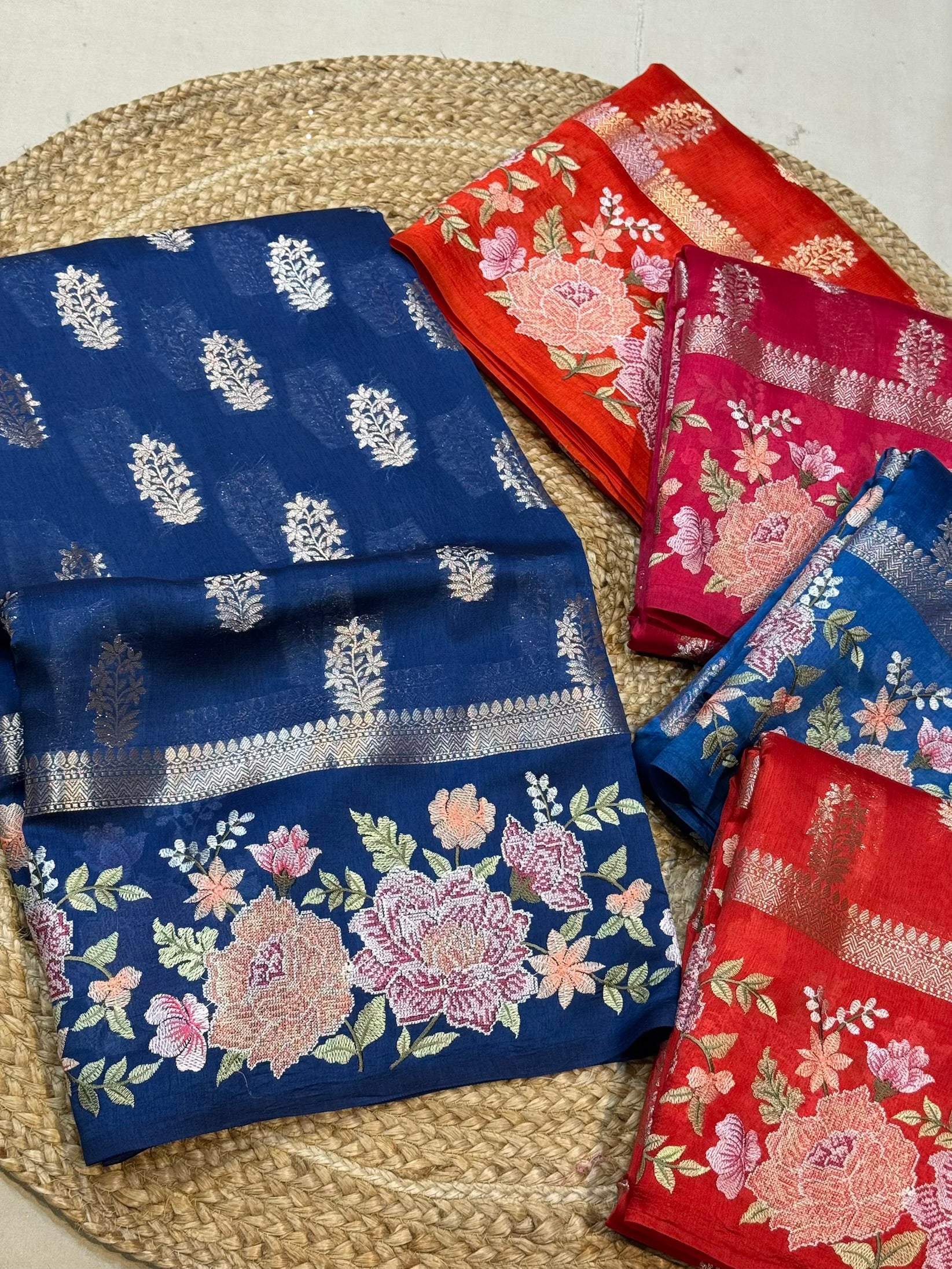 Dark Blue 100% Pure Banarasi Poona Silk Raw Mango Saree