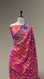 Magenta Pink 100% Pure Ektara Banarasi Kora Jamdani Saree