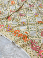 Milky White 100% Pure Banarasi Khaddi Georgette Tilfi Meenakari Saree