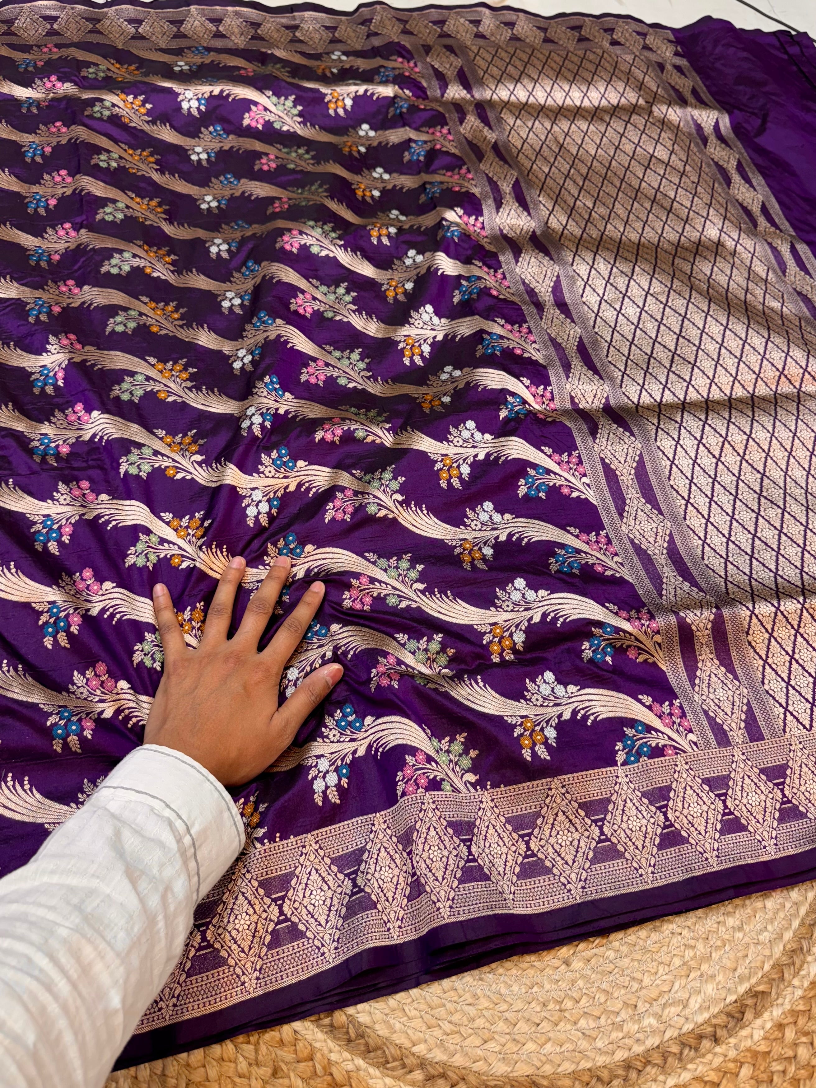 Prebook | Violet Purple 100% Pure Banarasi Katan Silk Meenakari Saree