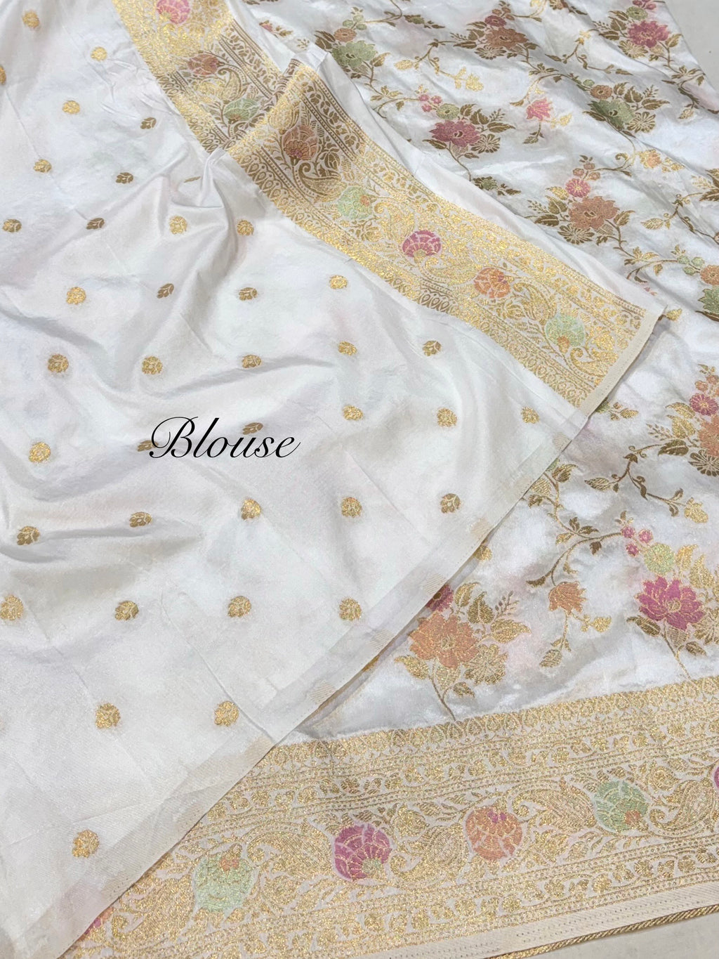 White Banarasi SemiKatan Silk Partywear Saree