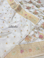White Banarasi SemiKatan Silk Partywear Saree