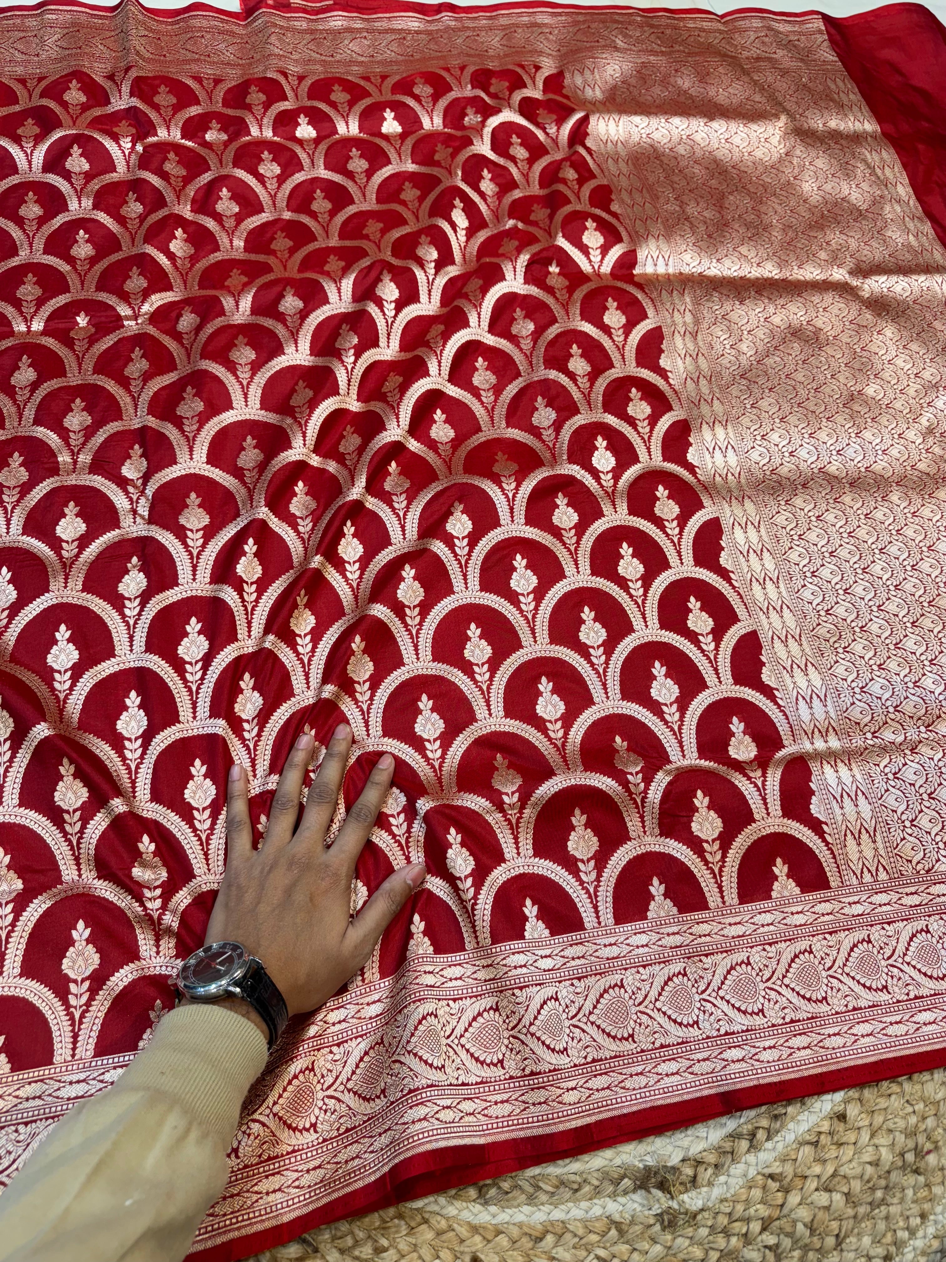 Brick Red 100% Pure Banarasi Katan Silk Saree