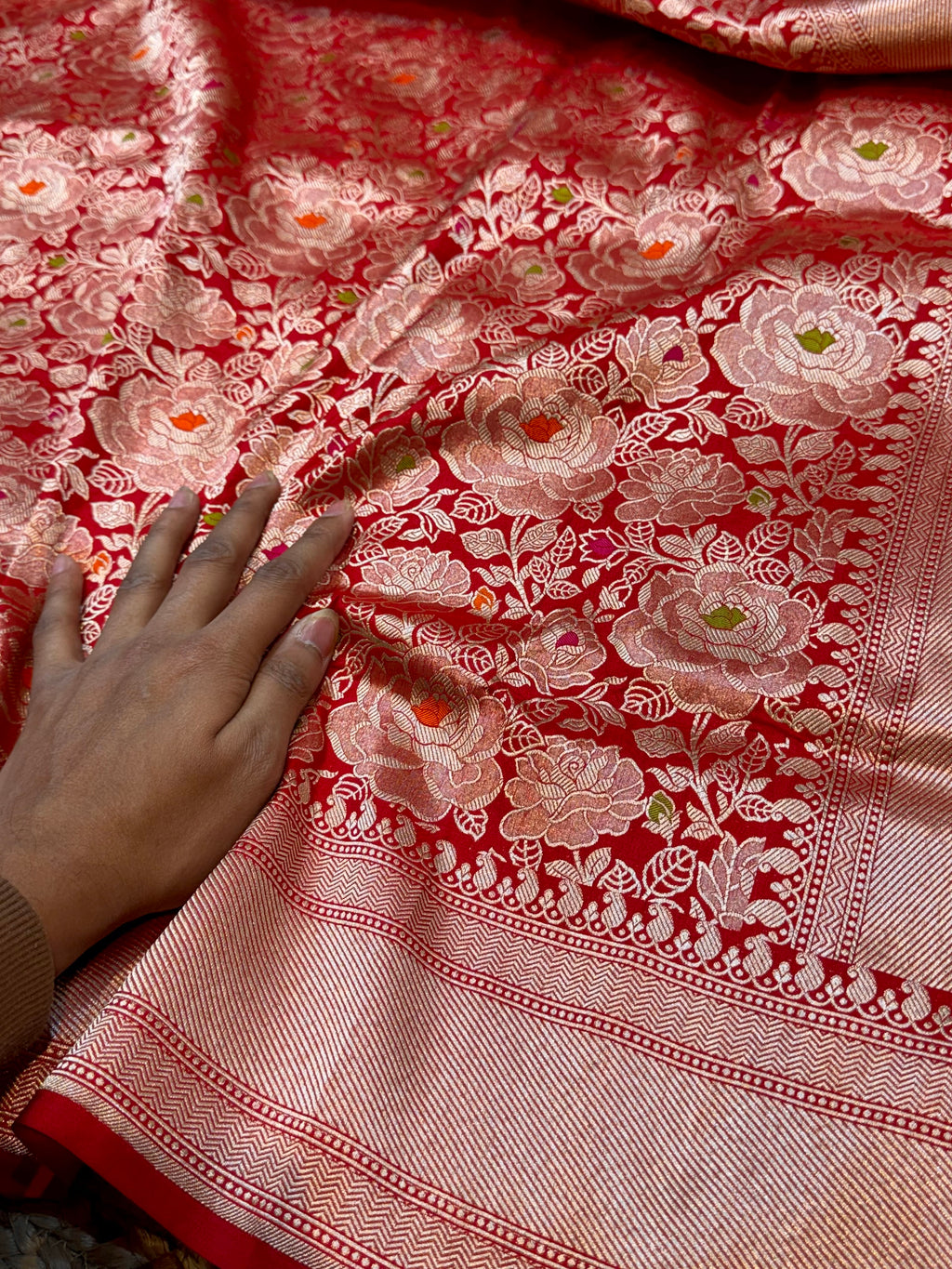 Red Pure Handloom Banarasi Katan Silk Meenakari Brocade Saree