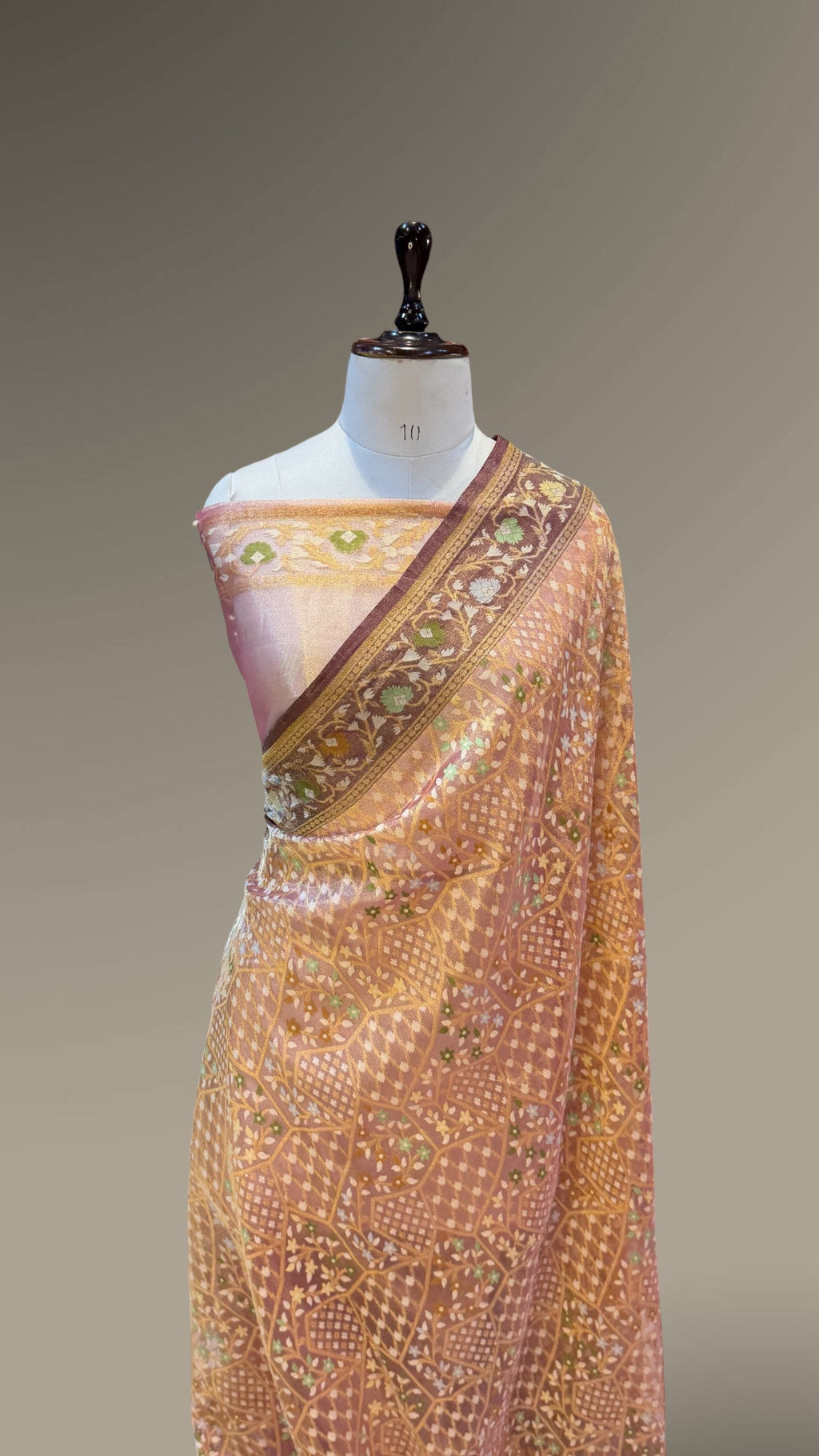 Prebook | Diamond Peach Pure Ektara Banarasi Tissue Jamdani Saree