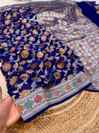 Royal Blue 100% Pure Banarasi Khaddi Georgette Meenakari Saree