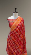 Red Pure Handloom Banarasi Ektara Kora Jamdani Saree