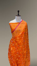 Prebook | Fanta Orange Banarasi Ektara Kora Jamdani Saree