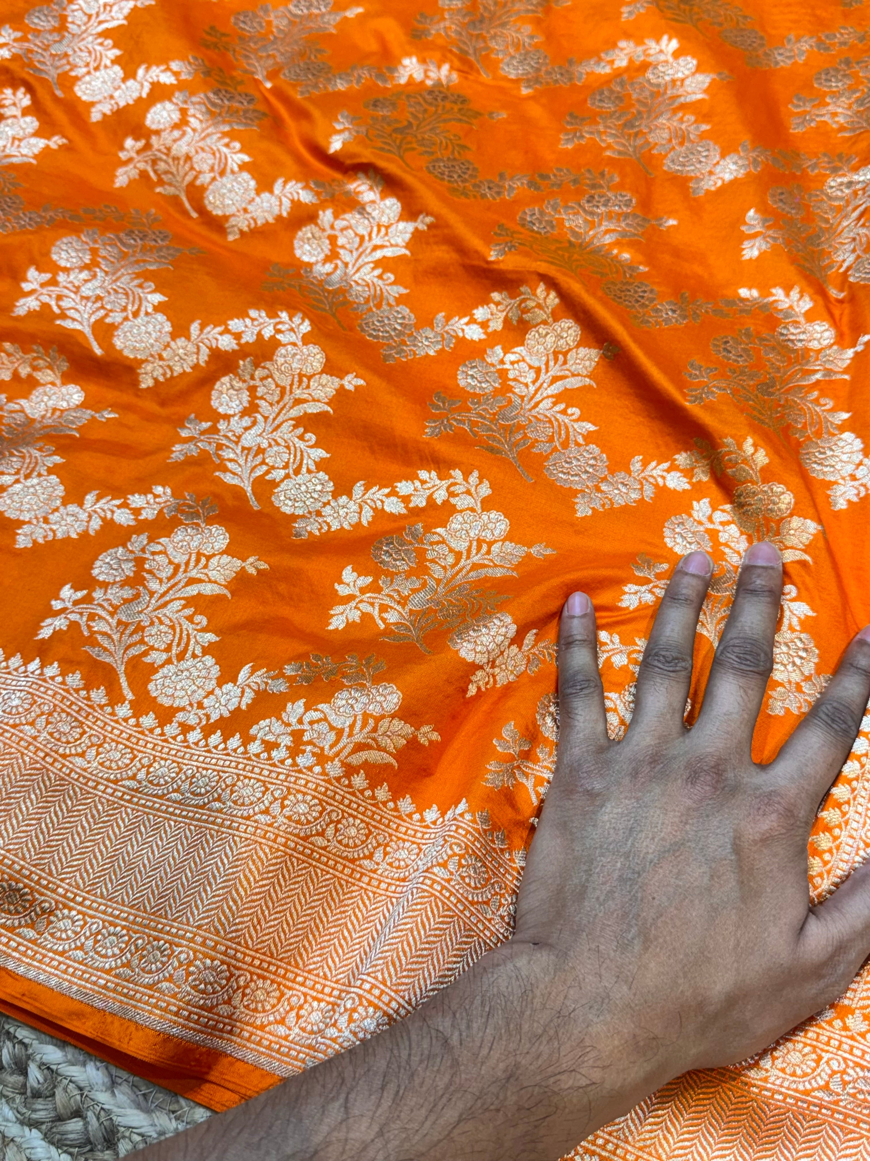 Prebook | Fanta Orange 100% Pure Banarasi Katan Silk Saree