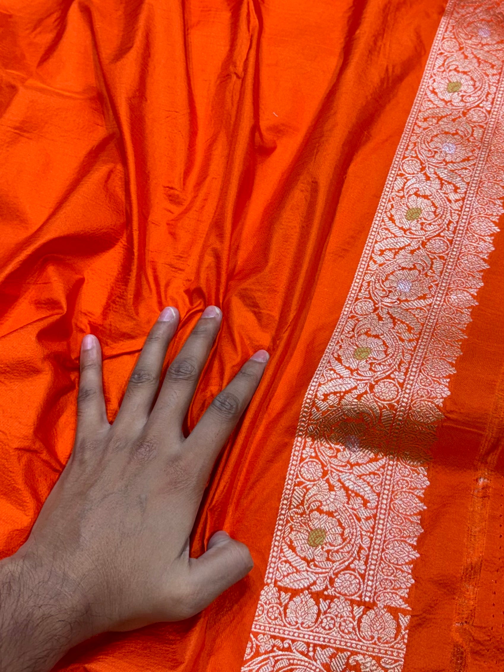 Fanta Orange 100% Pure Banarasi Katan Silk Meenakari Saree