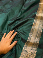 Bottle Green 100% Pure Banarasi Katan Silk Meenakari Saree