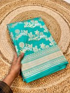 Cyan Blue 100% Pure Banarasi Katan Silk Meenakari Saree