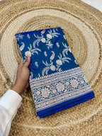 Prebook | Dual shade Peacock Blue 100% Pure Banarasi Katan Silk Saree