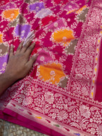 Rani Pink 100% Exclusive Pure Banaras Katan Silk Rangkaat Saree