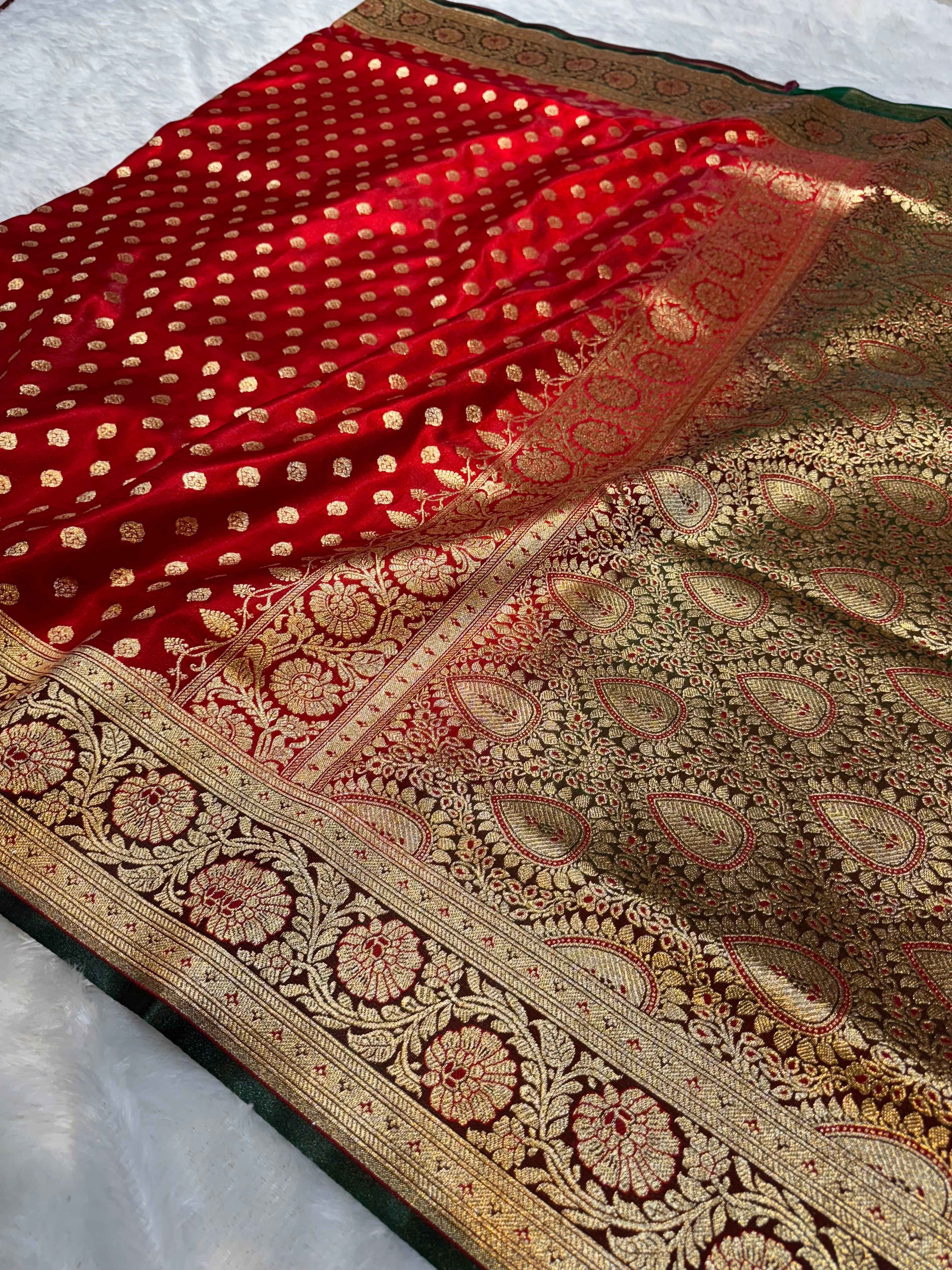 Red Banarasi Mashru Satin Silk Partywear Saree