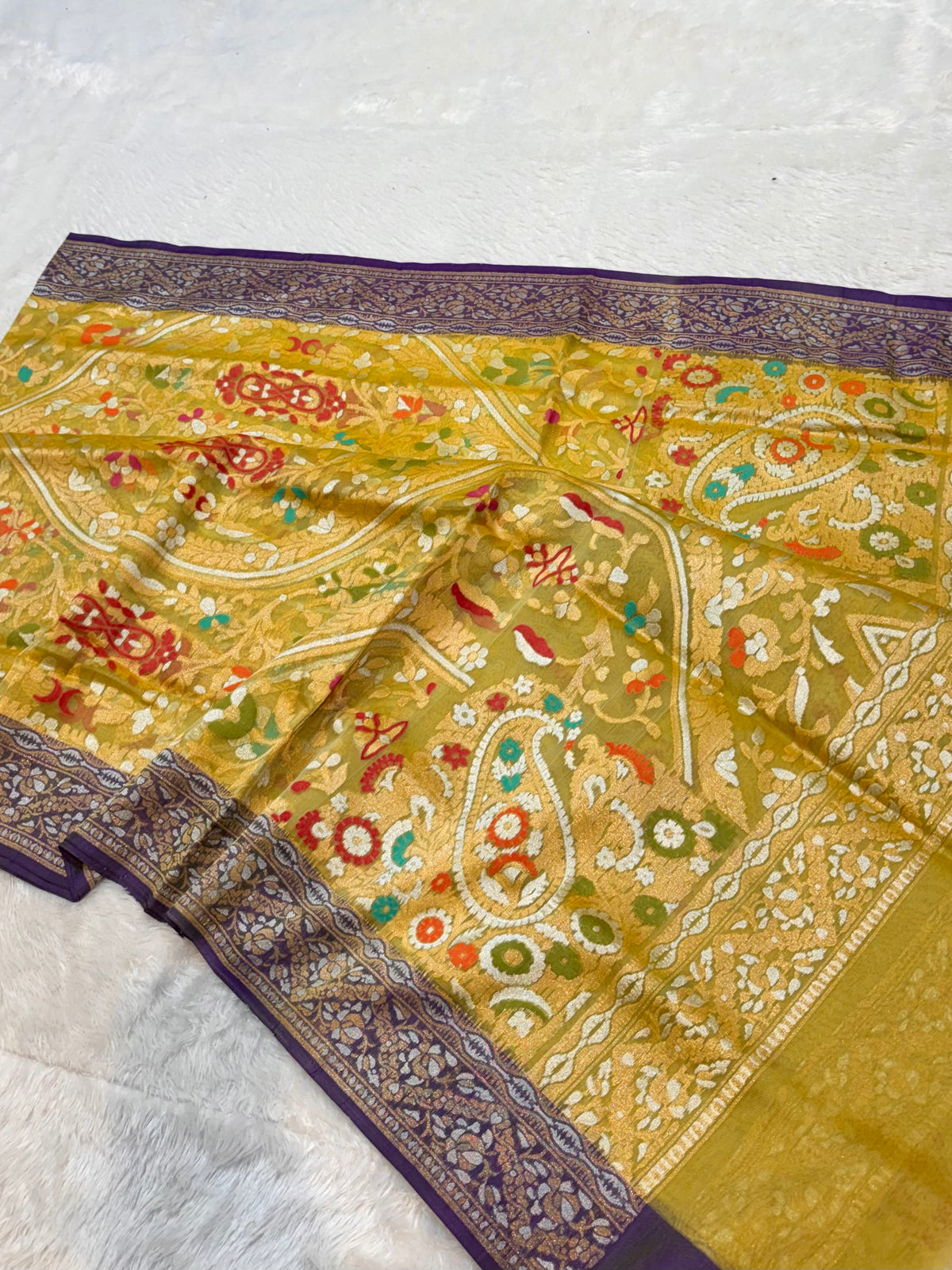 Light Pista Green Pure Ektara Banarasi Kora Jamdani Saree