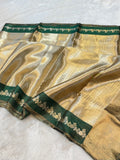 Bottle Green 100% Pure Banarasi Molten Tissue Silk Brocade Saree