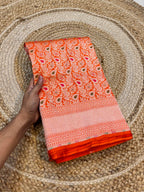 Prebook | Fanta Orange 100% Pure Banarasi Katan Silk Meenakari Brocade Saree