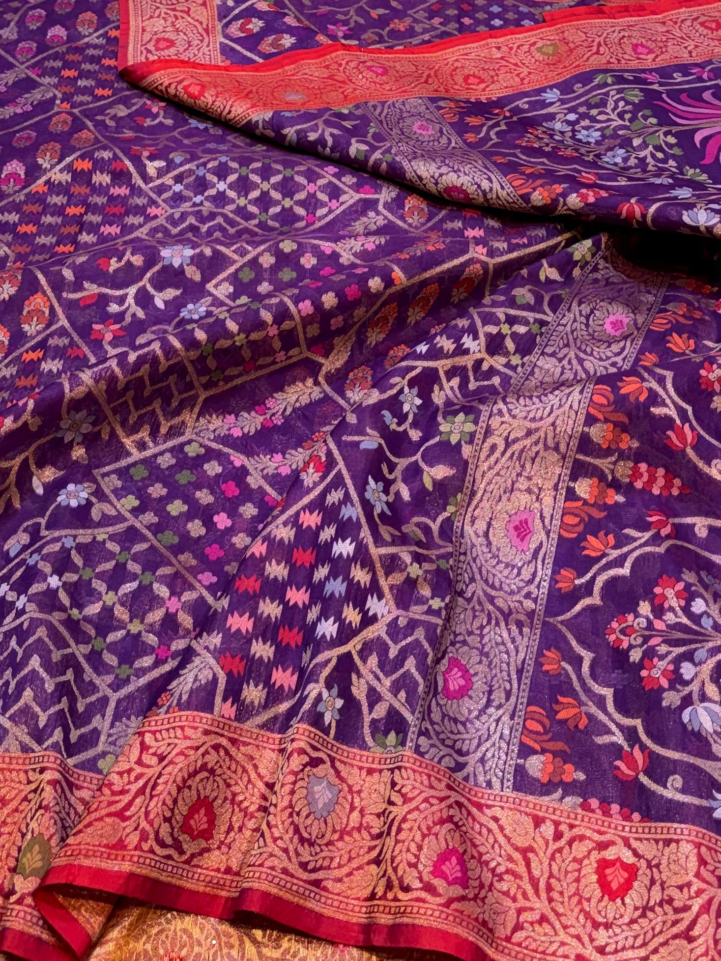 Purple 100% Pure Ektara Banarasi Kora Jamdani Saree